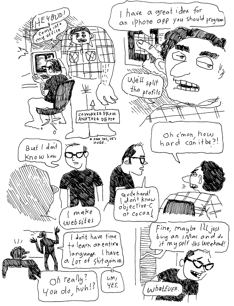 nate beaty comic of co-worker proposing he build an iphone app